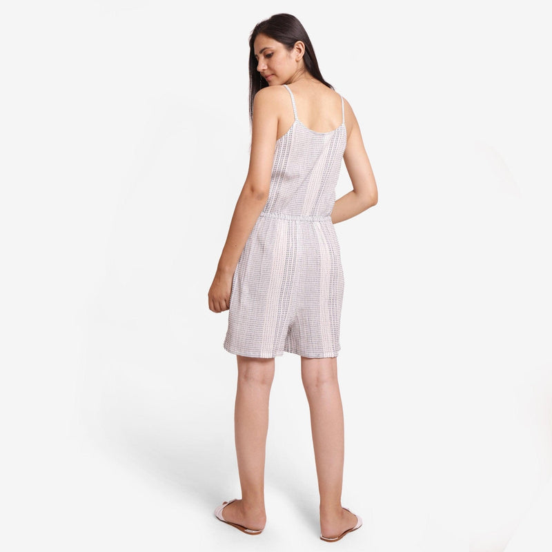 Back View of a Model wearing Button-Down Strappy Cotton Playsuit