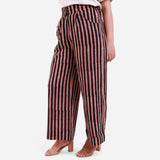 Left View of a Model wearing Striped Block Print Cotton Baggy Trouser Pant