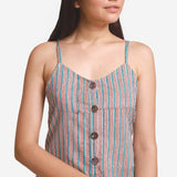 Front Detail of a Model wearing Striped Camisole Wide Legged Jumpsuit