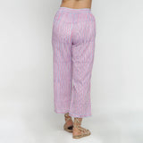 Back View of a Model wearing Pink and Blue Block Printed Cotton Pant