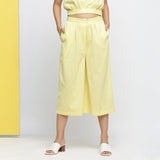 Front View of a Model wearing Yellow Yarn Dyed Cotton Flared Culottes