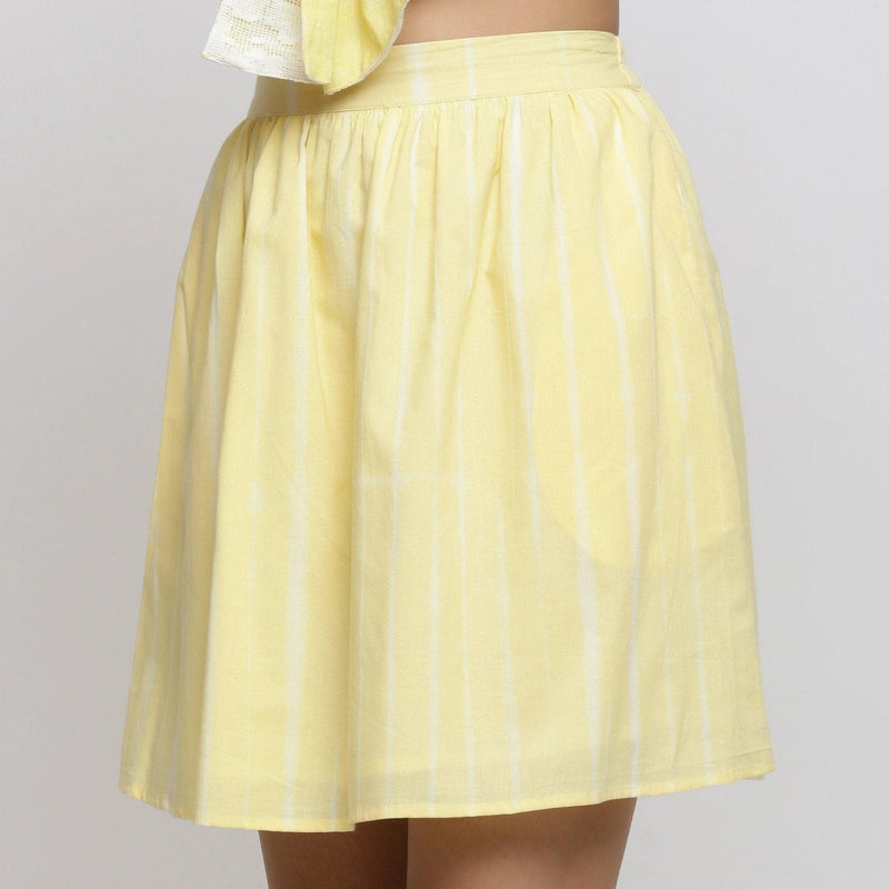 Front Detail of a Model wearing Sunny Yellow Tie Dyed A-Line Skirt