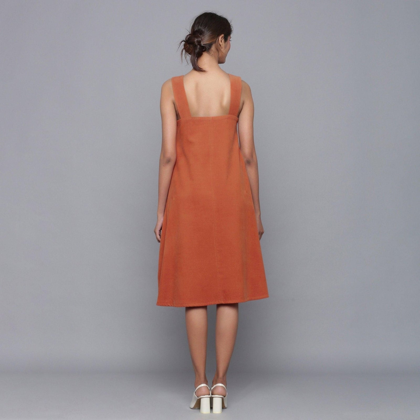 corduroy dress knee length Sunset Rust Warm Cotton Flared 40