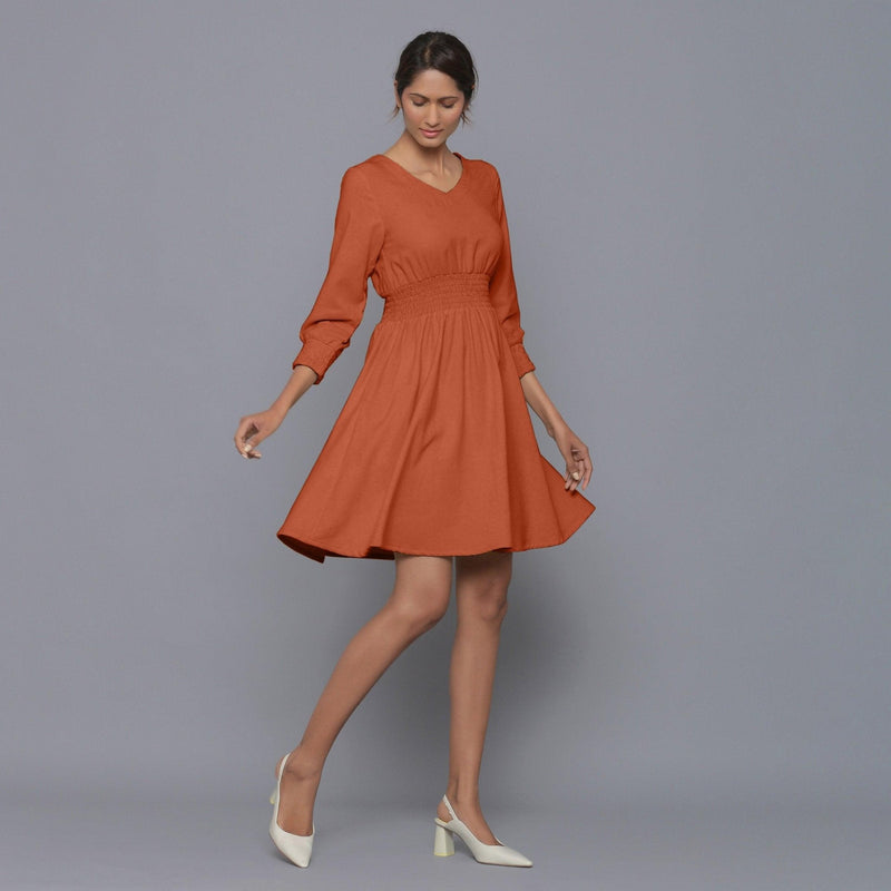 Sunset Rust Warm Cotton Corduroy Short Dress 50" / Regular (5'2" - 5'6") Sunset Rust Warm Cotton Corduroy Short Dress 50" / Regular (5'2" - 5'6")