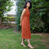 Sunset Rust Warm Cotton Corduroy Sleeveless Midi Blazer Dress