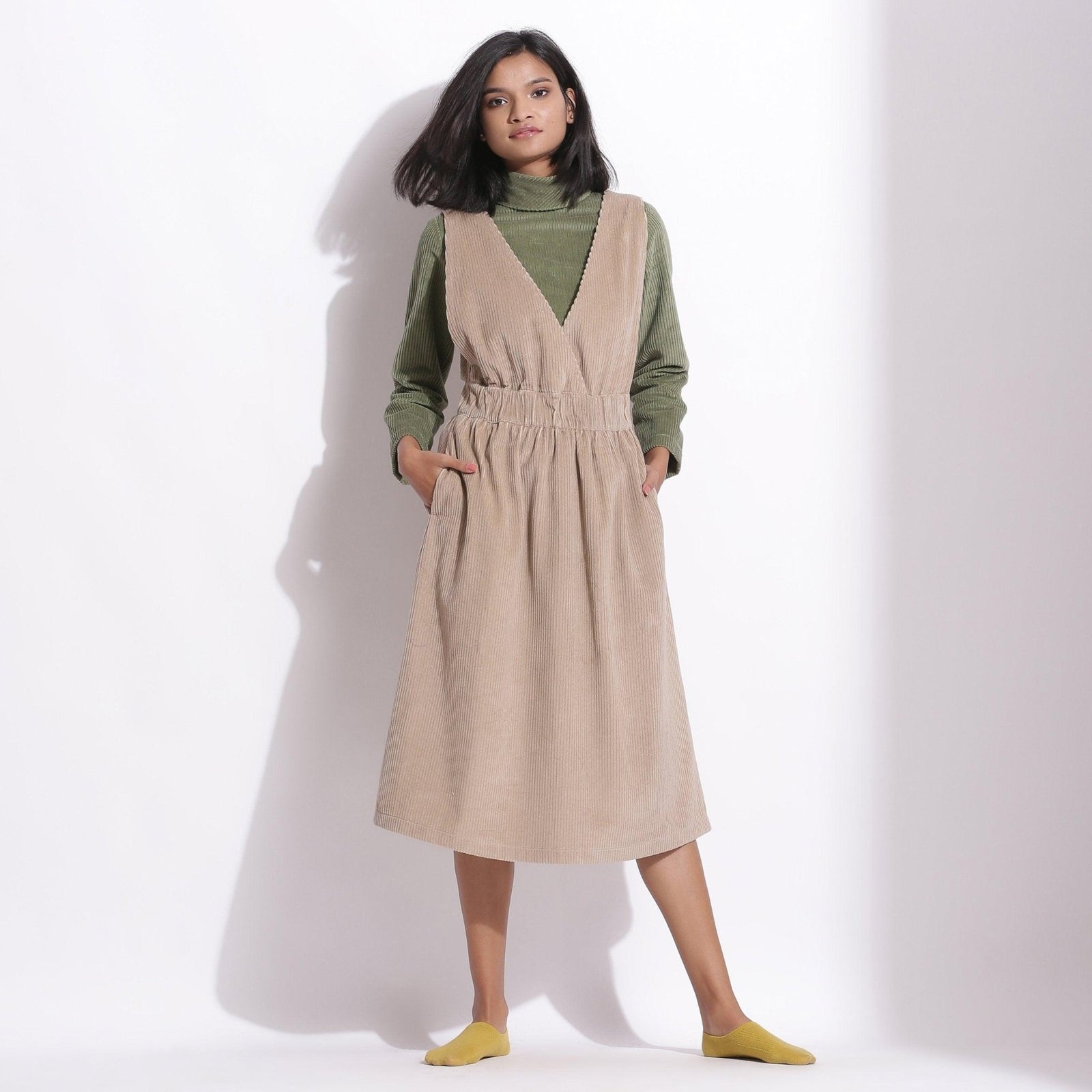 cord midi pinafore dress Swamplife Embroidered Cord Mini Pinafore Dress