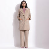 Front View of a Model wearing Taupe Beige Warm Cotton Corduroy Single-Breasted Coat