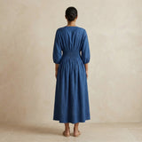 Teal 100% Cotton Deep-V Neck Empire Waist Maxi Dress