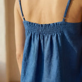 Teal 100% Cotton Spaghetti Strap Top with Elastic Gathered Back