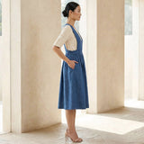 Teal 100% Cotton V-Neck Pinafore Midi Wrap Dress