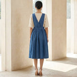 Teal 100% Cotton V-Neck Pinafore Midi Wrap Dress
