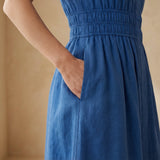 Teal Blue 100% Cotton Button-Down Midi Shirt Dress