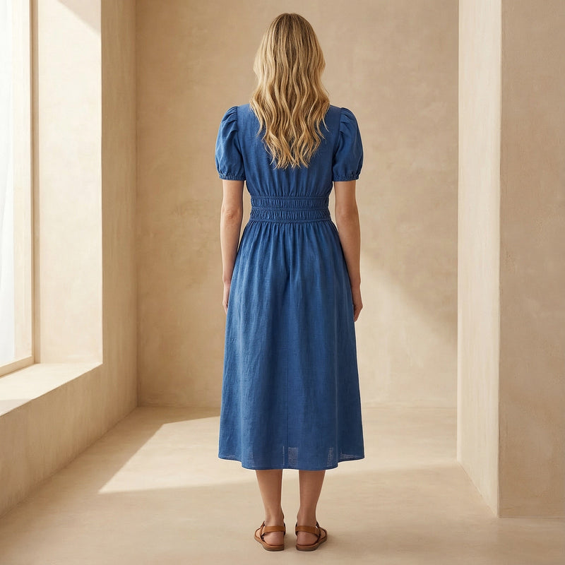 Teal Blue 100% Cotton Button-Down Midi Shirt Dress 40" / Tall (5'7" and above) Teal Blue 100% Cotton Button-Down Midi Shirt Dress 40" / Tall (5'7" and above)