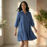 Teal Blue 100% Cotton Short Shirt Dress