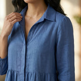 Teal Blue 100% Cotton Short Shirt Dress