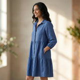 Teal Blue 100% Cotton Short Shirt Dress