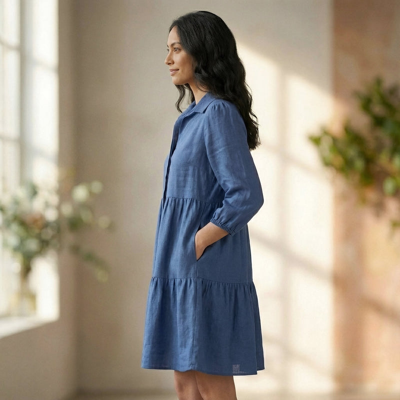 Teal Blue 100% Cotton Short Shirt Dress 50" / Tall (5'7" and above) Teal Blue 100% Cotton Short Shirt Dress 50" / Tall (5'7" and above)