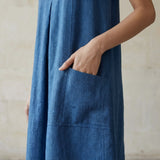 Teal Blue 100% Cotton Sleeveless Paneled Swing Dress