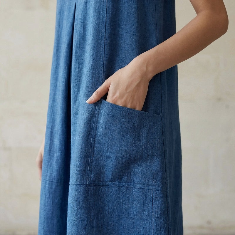 cotton swing dress with pockets Bump It Up Women's Maternity Plus Size Navy Blue Soft Pocket Midi Swing Dress Size 26-28