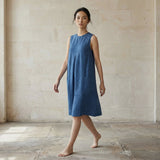 Teal Blue 100% Cotton Sleeveless Paneled Swing Dress