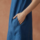 Teal Blue 100% Cotton Sleeveless Paneled Swing Dress