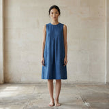 Teal Blue 100% Cotton Sleeveless Paneled Swing Dress