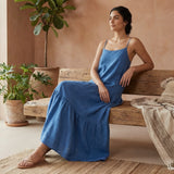 Teal Blue Cotton Drop-Waist Camisole Maxi Tier Dress