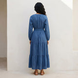 Teal Blue Cotton Fit and Flare Maxi Tier Dress