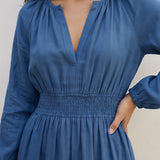 Teal Blue Cotton Fit and Flare Maxi Tier Dress