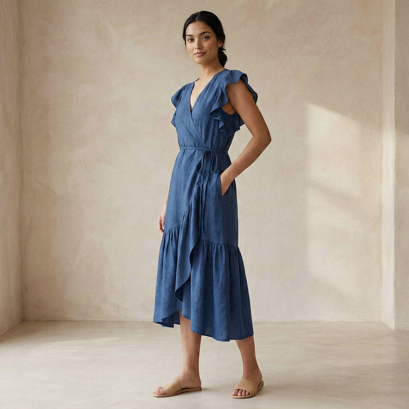 blue ruffle wrap dress Buy Teal Cotton Midi Online at SeamsFriendly Strapless Sweetheart Little Black Group Color:black Single color Mini dress Also available in plus