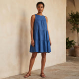 Teal Blue Cotton Tiered Mini Sundress