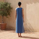 Teal Blue Cotton Wavy Stripe Maxi Shift Dress