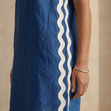Teal Blue Cotton Wavy Stripe Short Shift Dress
