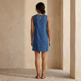 Teal Blue Cotton Wavy Stripe Short Shift Dress