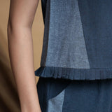 Front Detail of a Model wearing Teal Blue Panelled Short Top