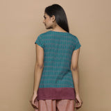 Teal Handwoven Ikat Cotton Cap Sleeve Paneled Top