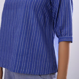 Turkish Blue Striped 100% Cotton Round Neck Top