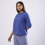 Turkish Blue Striped 100% Cotton Round Neck Top