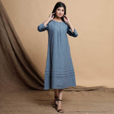 Turkish Blue Yarn Dyed Cotton Yoked Maxi Dress