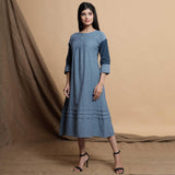 Turkish Blue Yarn Dyed Cotton Yoked Maxi Dress