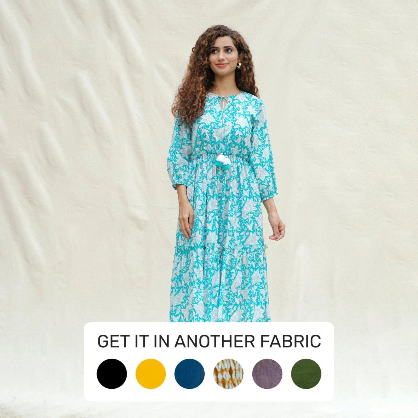 turquoise floral midi dress Cece Pom Pom Dress | Turquoise Patterned Floral