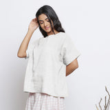 Undyed Cotton Linen Drop Shoulder Sleeves Yoked Top