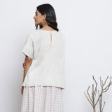 Undyed Cotton Linen Drop Shoulder Sleeves Yoked Top
