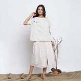 Undyed Cotton Linen Drop Shoulder Sleeves Yoked Top