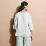 Undyed Cotton Linen Split-Neck Tunic Top
