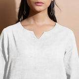 Undyed Cotton Linen Split-Neck Tunic Top