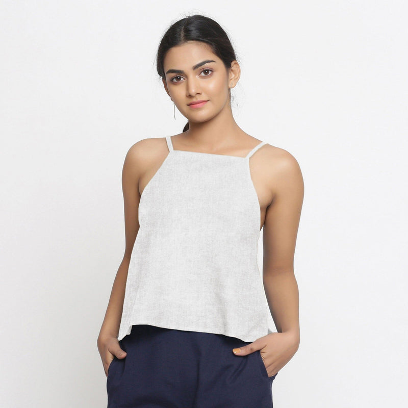 Undyed Cotton Linen Strap Sleeve Spaghetti Top