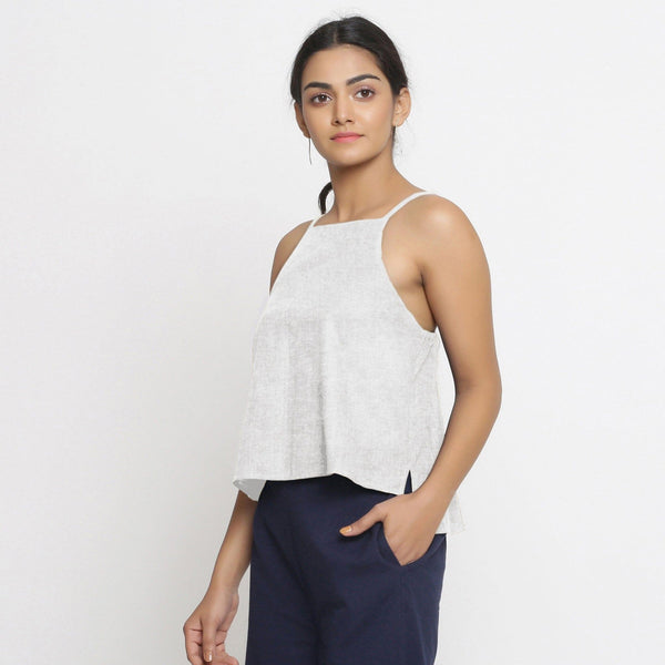 Undyed Cotton Linen Strap Sleeve Spaghetti Top