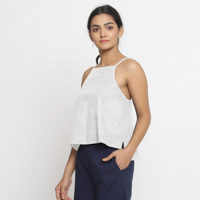 Undyed Cotton Linen Strap Sleeve Spaghetti Top