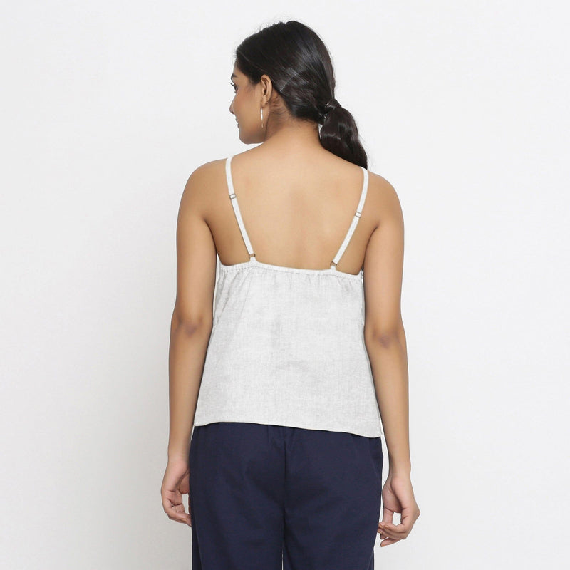 Undyed Cotton Linen Strap Sleeve Spaghetti Top